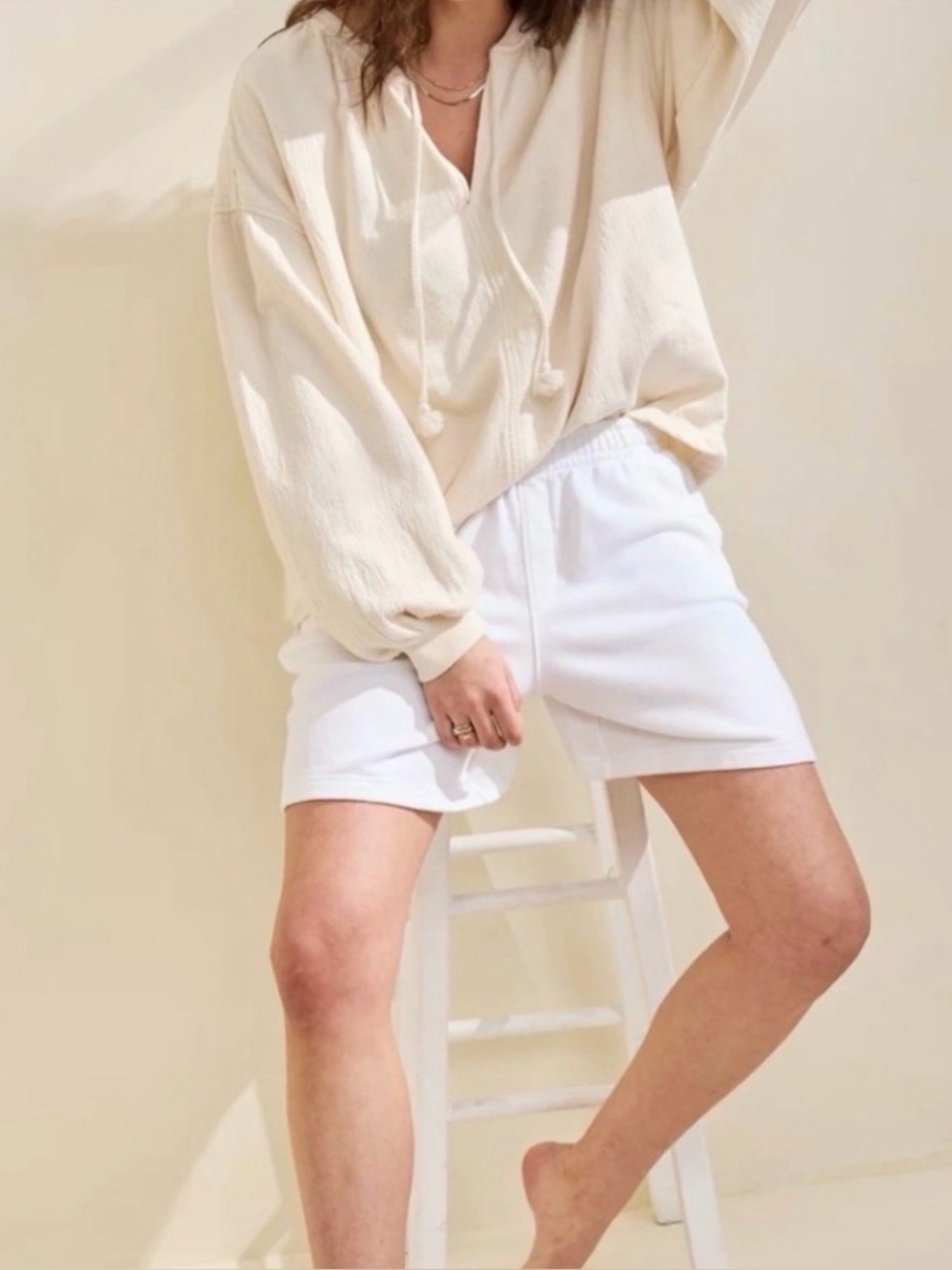NWT Aerie Easy Street Sweatshirt Ivory Oversized Balloon Sleeve Pullover XXS